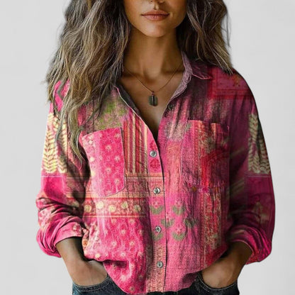 Kara Women’s Shirt with Floral Patchwork Design and Three-Quarter Sleeves 4