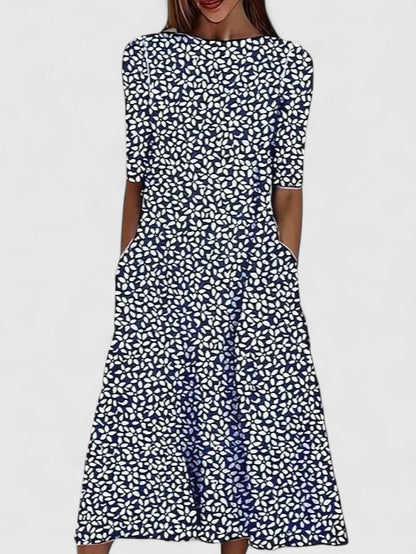 Karelieth Women’s Midi Dress with Floral Print and Round Neckline for Summer Elegance 2