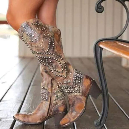 Karla Women’s Western Ankle Boots with Studs and High Heels 0