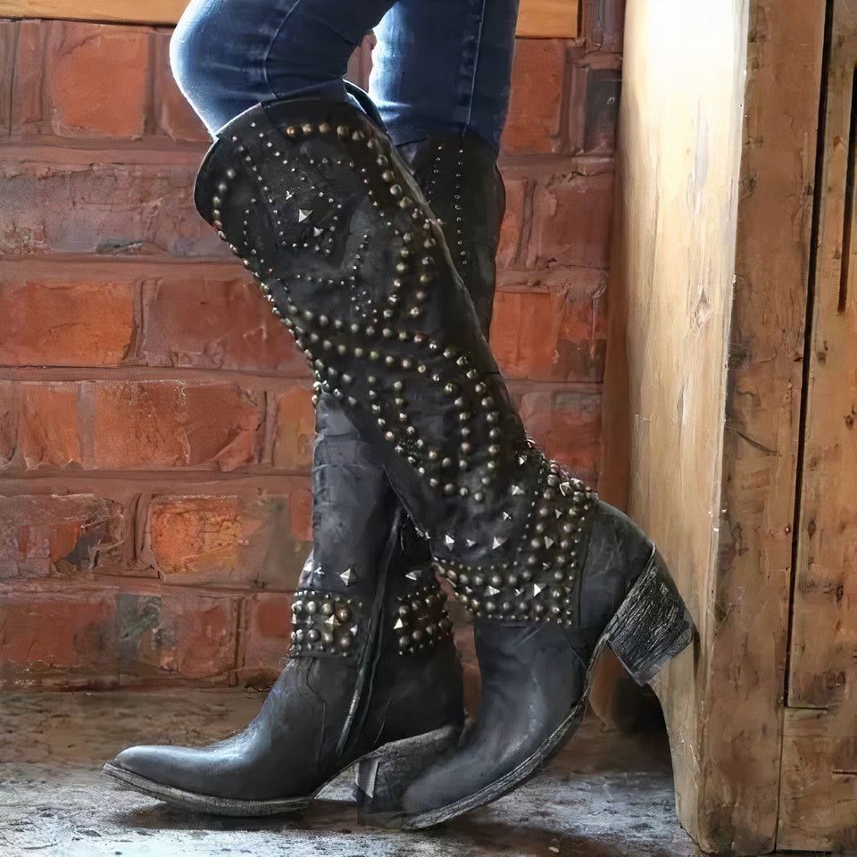 Karla Women’s Western Ankle Boots with Studs and High Heels 1