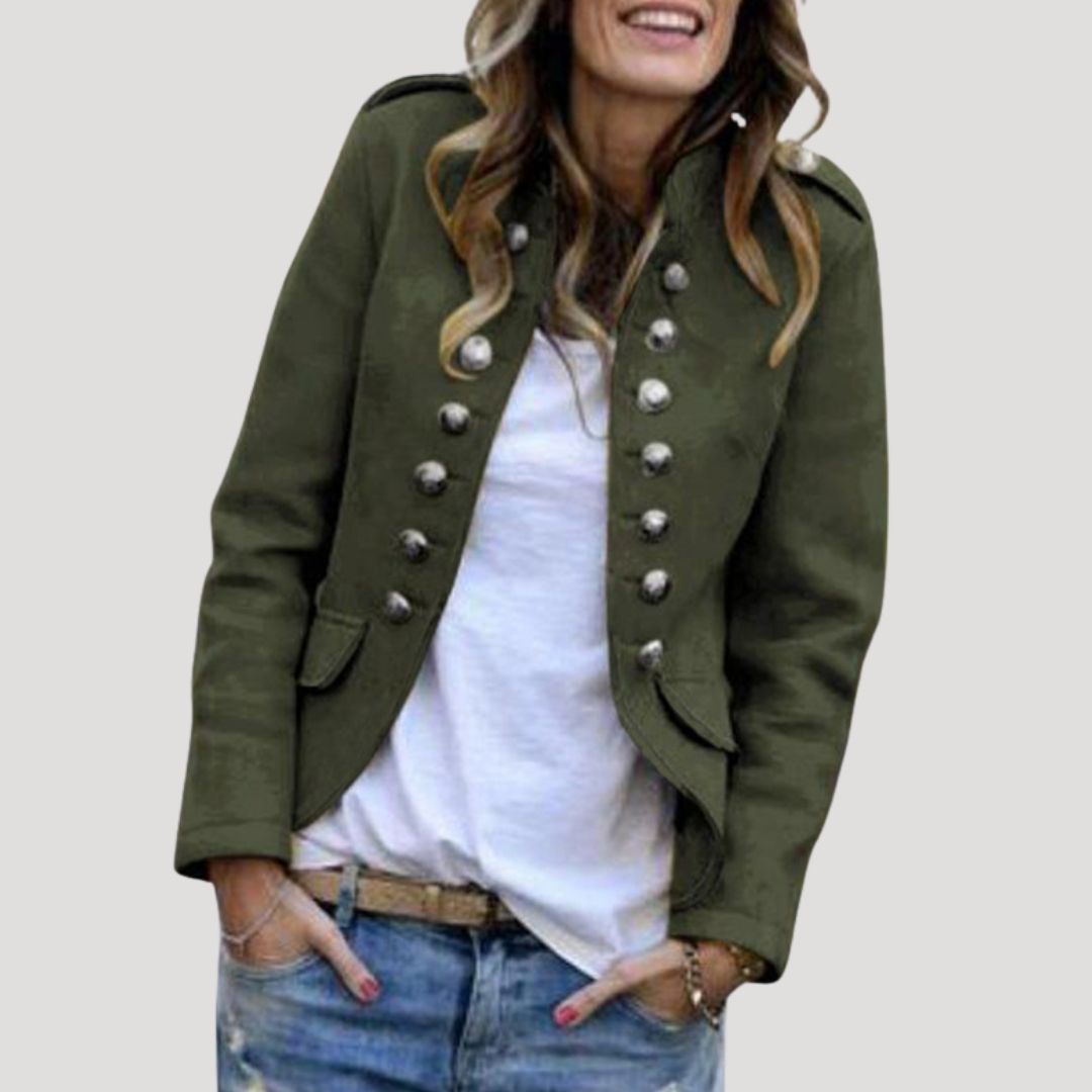 Kesia Women's Cropped Military Jacket | Double Breasted Silver Buttons 0
