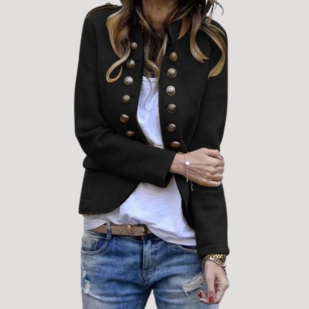Kesia Women's Cropped Military Jacket | Double Breasted Silver Buttons 1