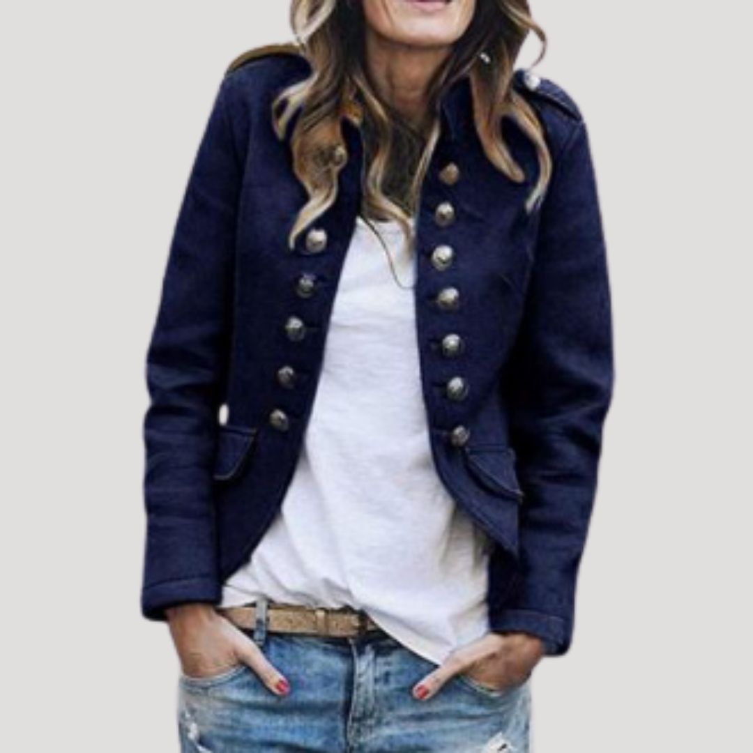 Kesia Women's Cropped Military Jacket | Double Breasted Silver Buttons 4
