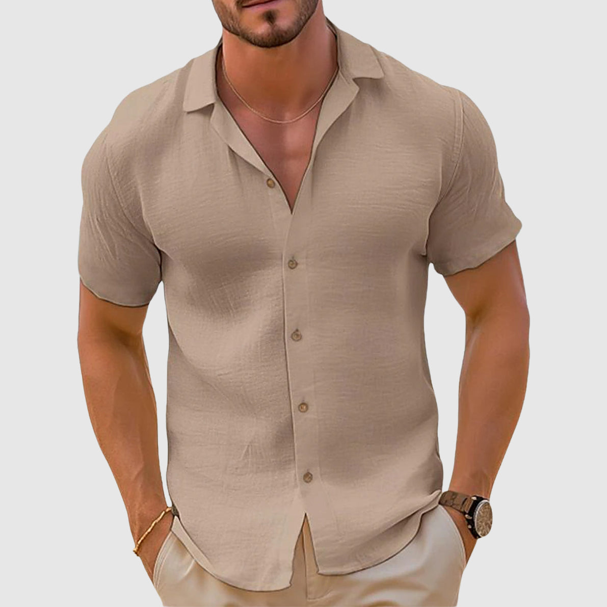 Keston Men’s Shirt with Short Sleeve Button-Down Design and Relaxed Fit 0