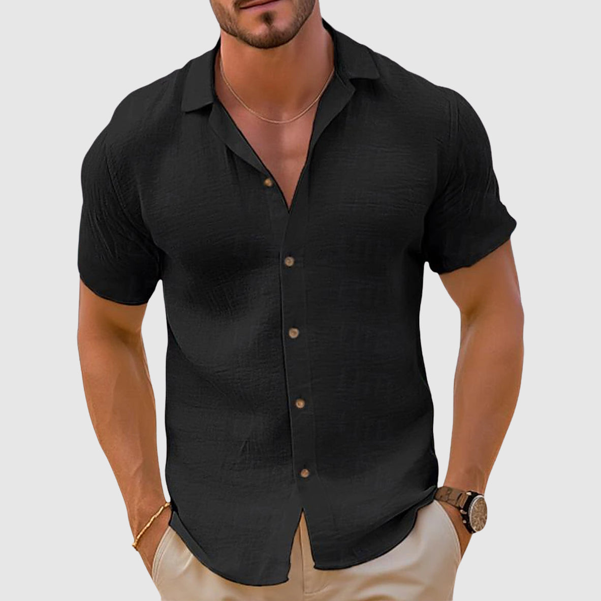 Keston Men’s Shirt with Short Sleeve Button-Down Design and Relaxed Fit 1