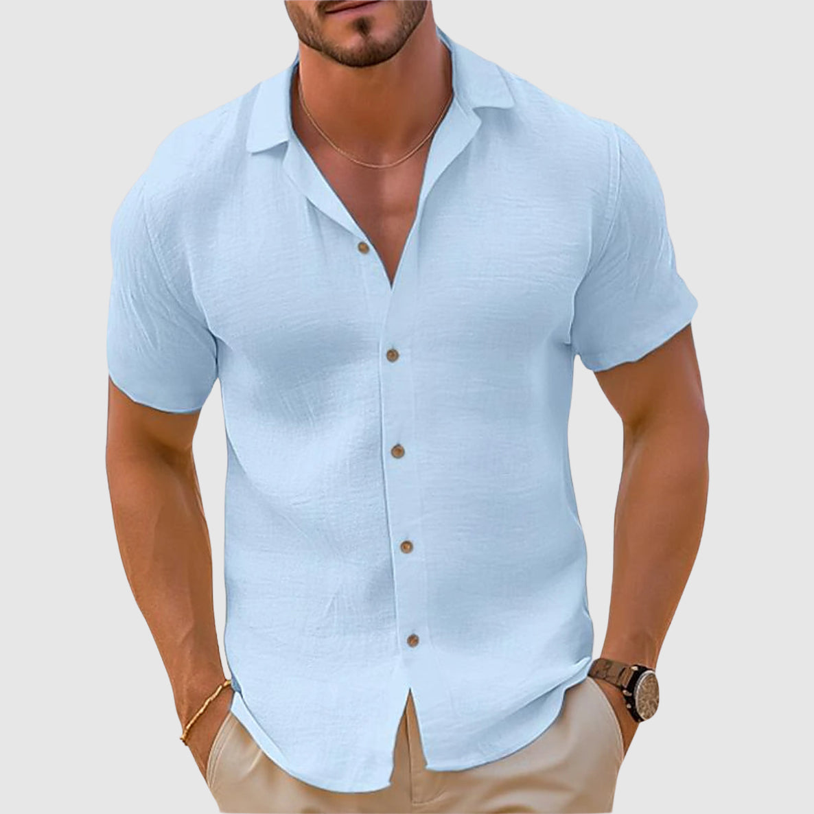 Keston Men’s Shirt with Short Sleeve Button-Down Design and Relaxed Fit 3