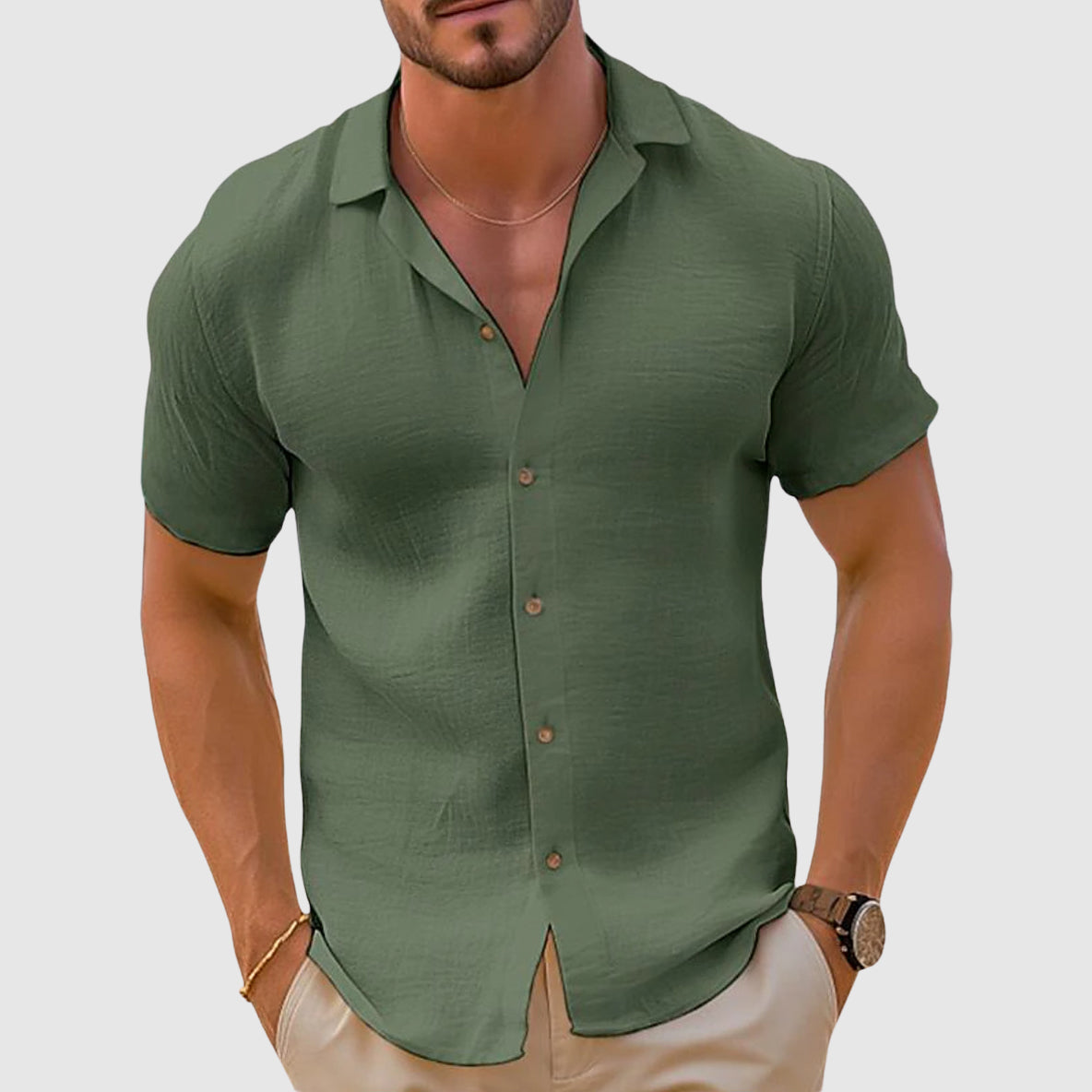 Keston Men’s Shirt with Short Sleeve Button-Down Design and Relaxed Fit 4