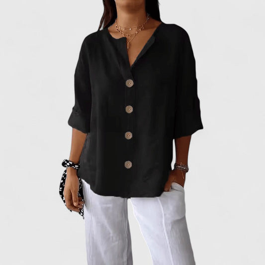 Lana Women’s Blouse with Button-Down Front and Roll-Tab Sleeves 0