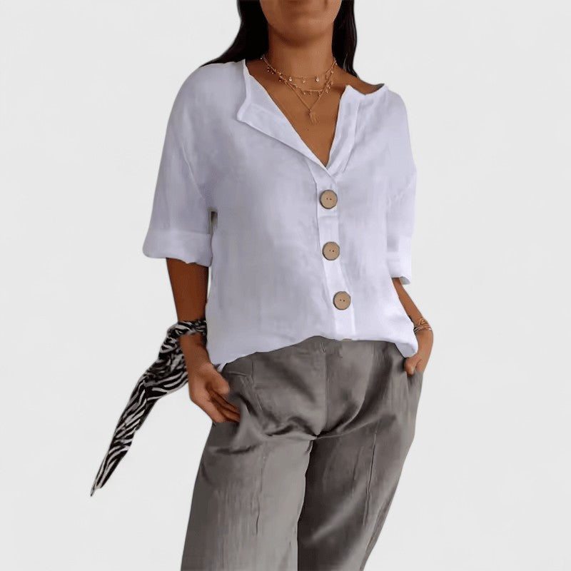 Lana Women’s Blouse with Button-Down Front and Roll-Tab Sleeves 4