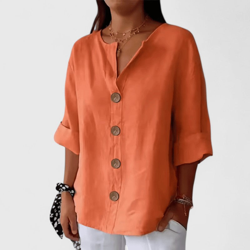 Lana Women’s Blouse with Button-Down Front and Roll-Tab Sleeves 5