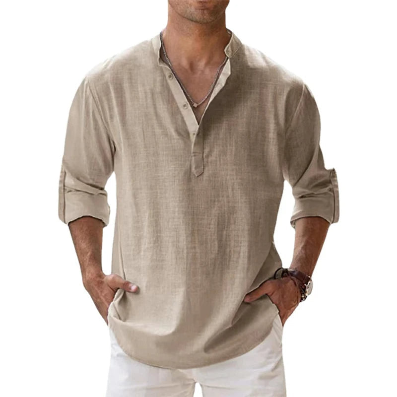 Lance Men's Henley Shirt | 100% Linen, Relaxed Fit Summer Top 0