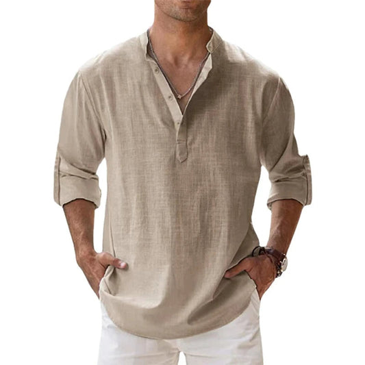 Lance Men's Henley Shirt | 100% Linen, Relaxed Fit Summer Top 0