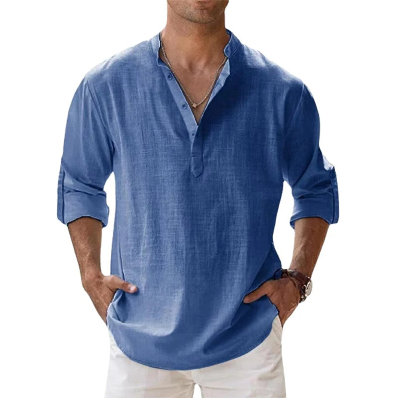 Lance Men's Henley Shirt | 100% Linen, Relaxed Fit Summer Top 1