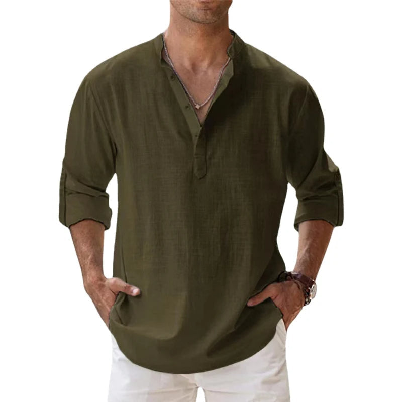 Lance Men's Henley Shirt | 100% Linen, Relaxed Fit Summer Top 7
