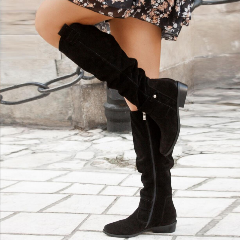 Lara Women’s Casual Knee High Flat Boots with Side Zip Closure 1