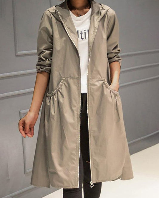 Lara Women's Trench Coat | Waterproof, Hooded, Long Zip-Up 0