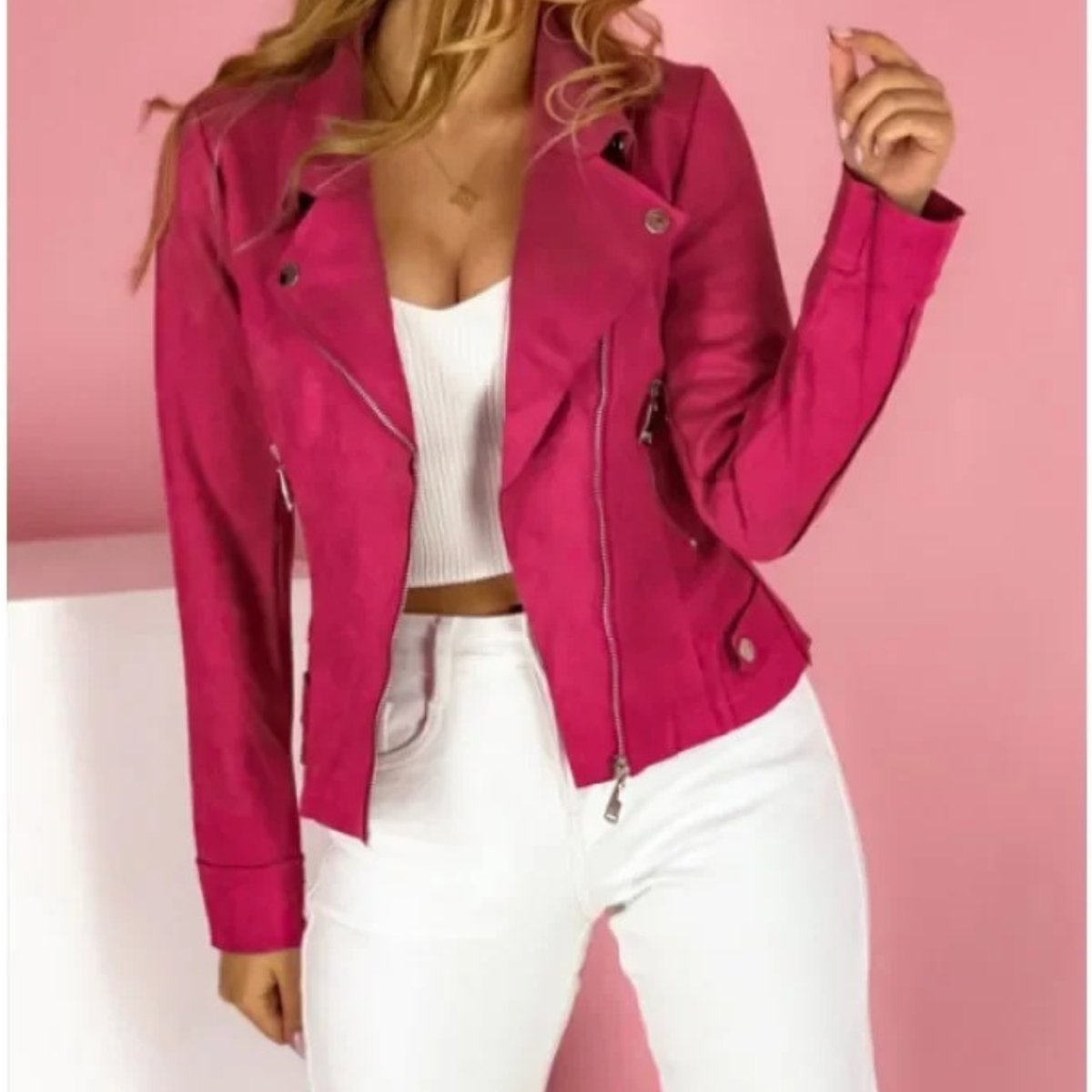 Layla Women's Faux Leather Jacket | Convertible Collar Zip-Up Moto 5