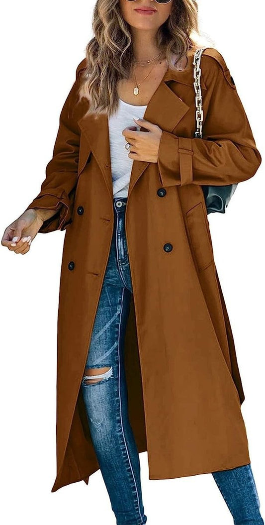 Layla Women's Longline Trench Coat | Oversized Double-Breasted with Belt 0