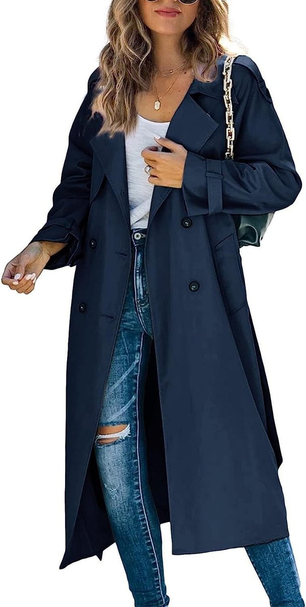 Layla Women's Longline Trench Coat | Oversized Double-Breasted with Belt 1