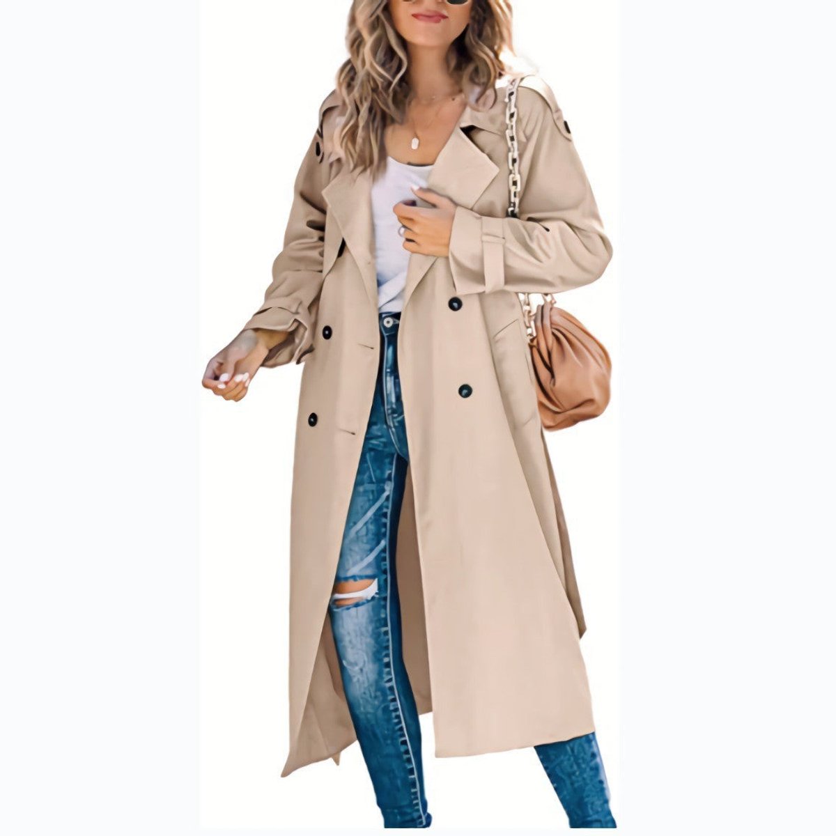 Layla Women's Longline Trench Coat | Oversized Double-Breasted with Belt 10