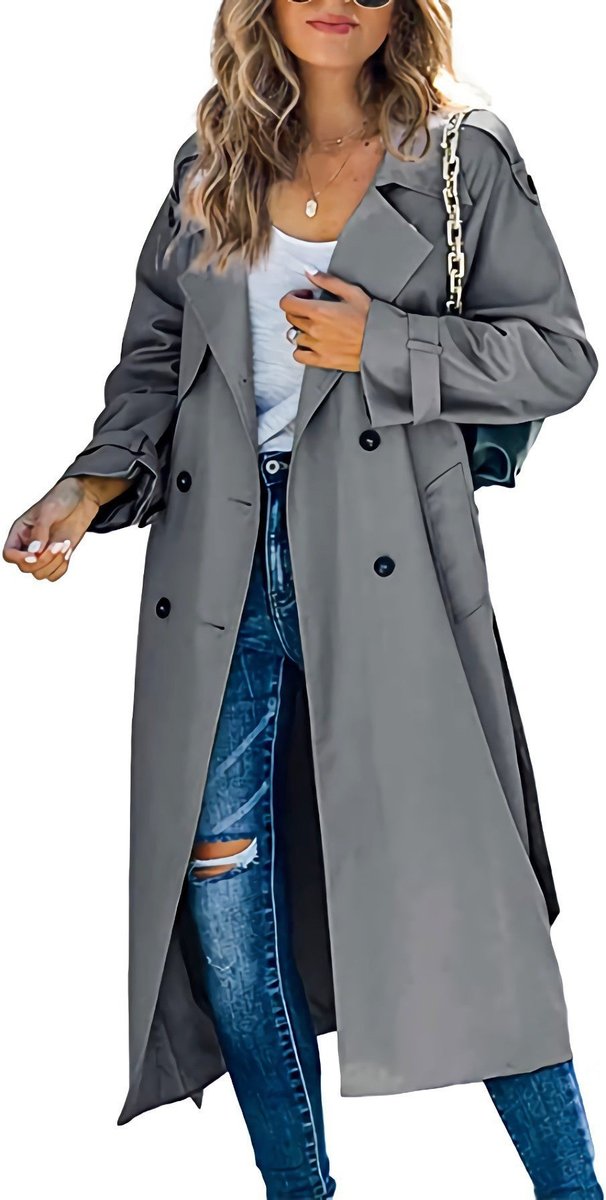 Layla Women's Longline Trench Coat | Oversized Double-Breasted with Belt 11