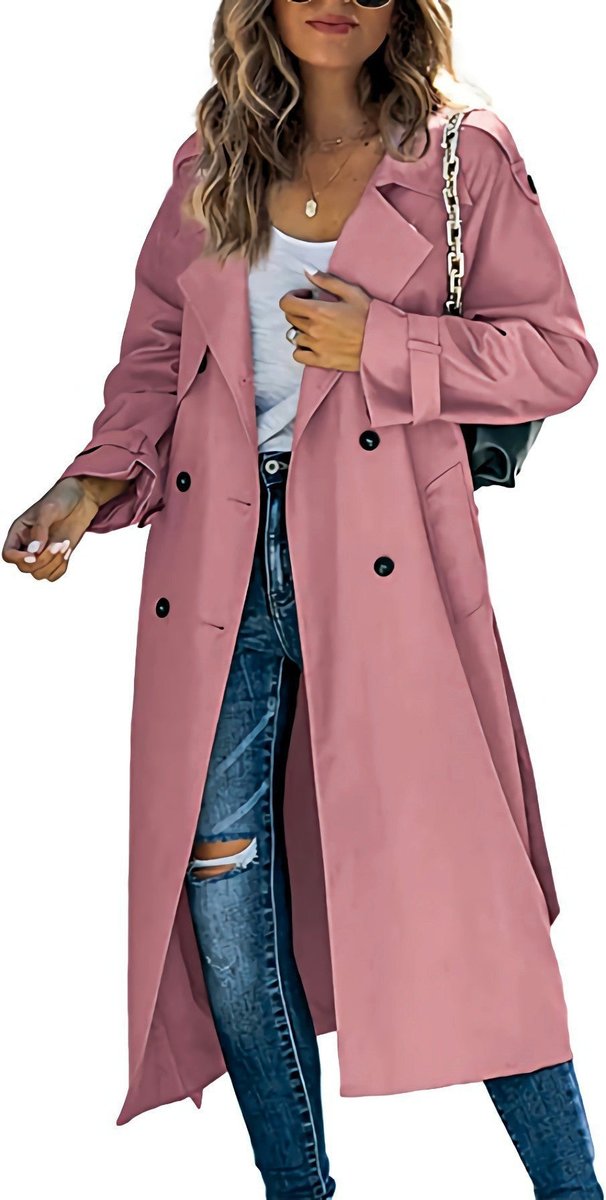 Layla Women's Longline Trench Coat | Oversized Double-Breasted with Belt 12