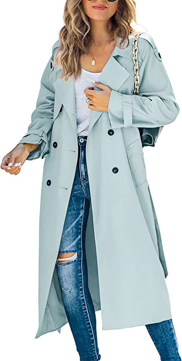 Layla Women's Longline Trench Coat | Oversized Double-Breasted with Belt 3