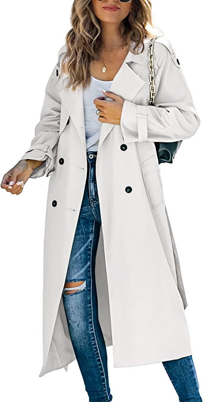 Layla Women's Longline Trench Coat | Oversized Double-Breasted with Belt 4