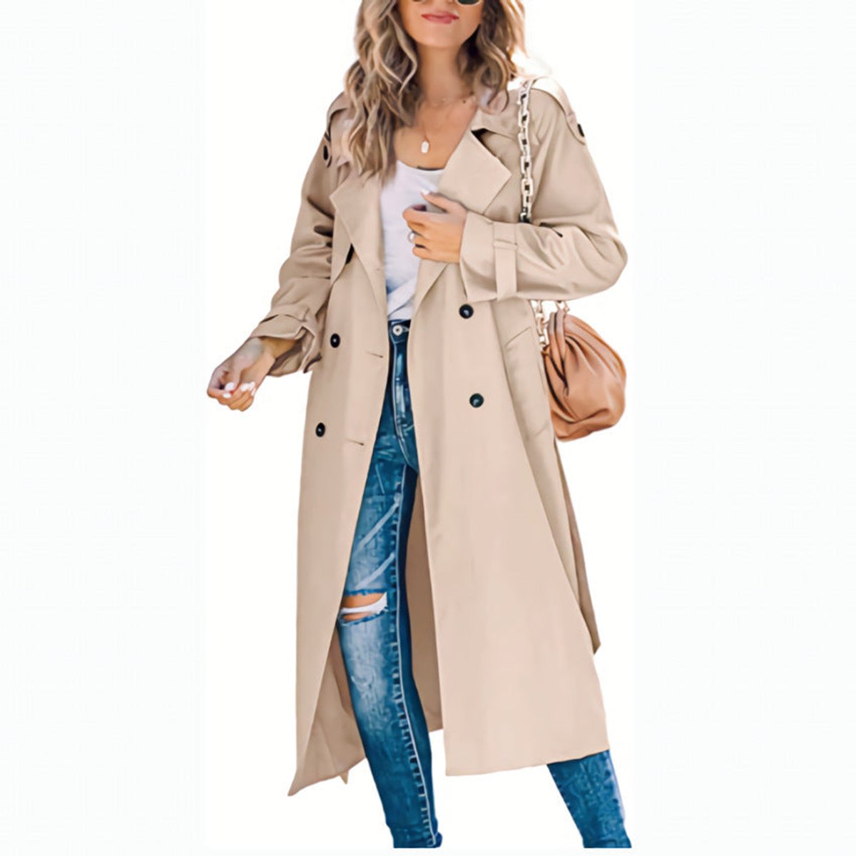Layla Women's Longline Trench Coat | Oversized Double-Breasted with Belt 5
