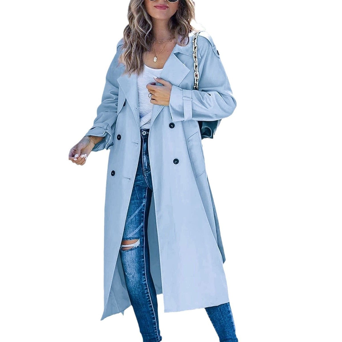 Layla Women's Longline Trench Coat | Oversized Double-Breasted with Belt 8