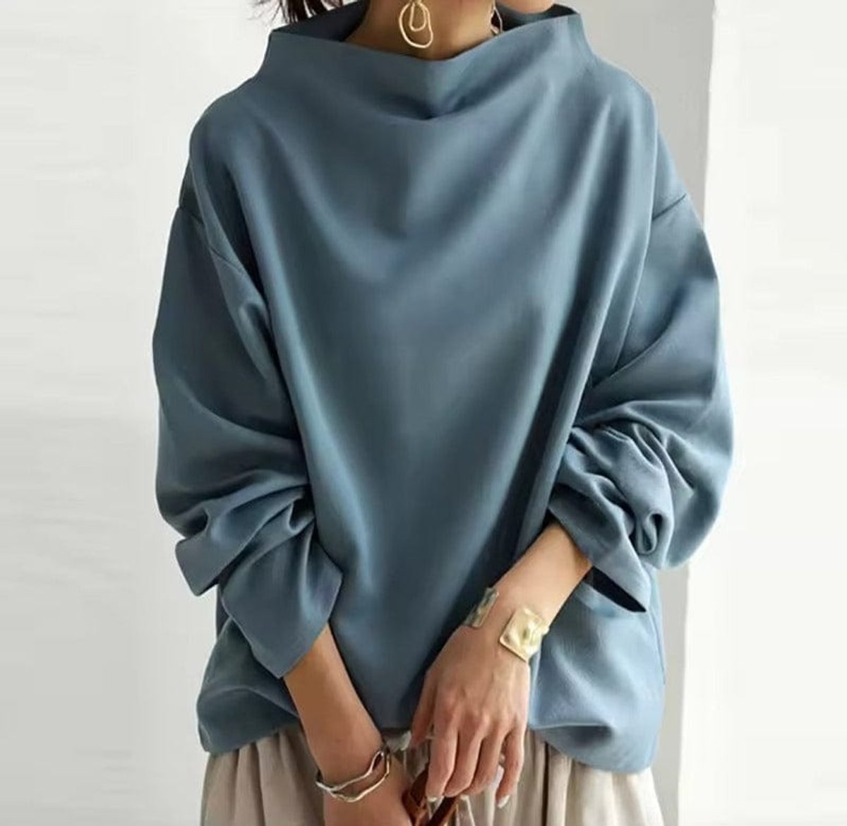 Layla Women's Oversized Knit Sweater | Mock-Neck Relaxed Pullover 2