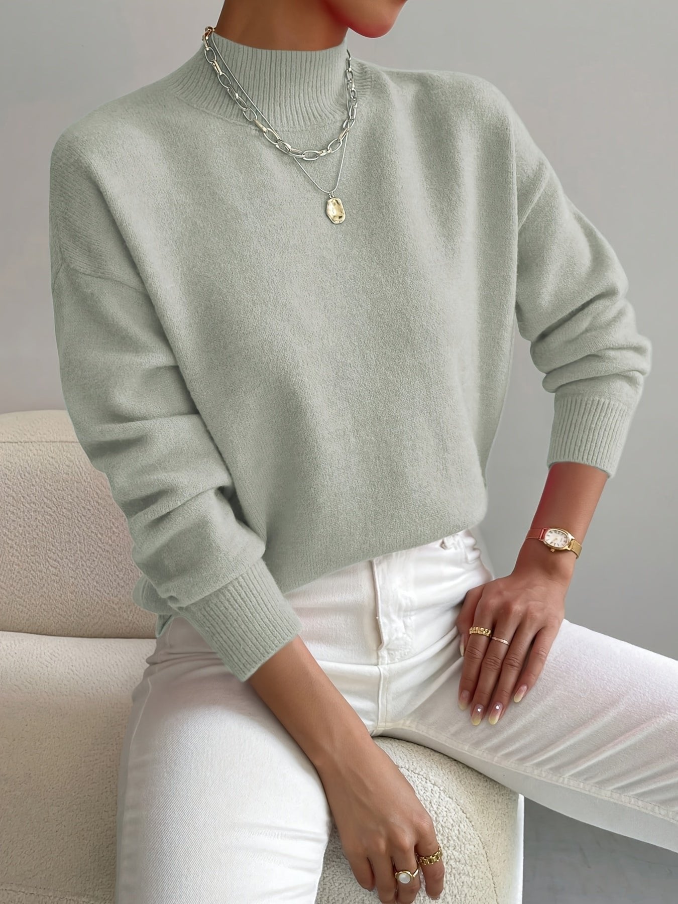 Layla Women's Sweater | Mock Turtleneck Relaxed Fit Long Sleeve 0