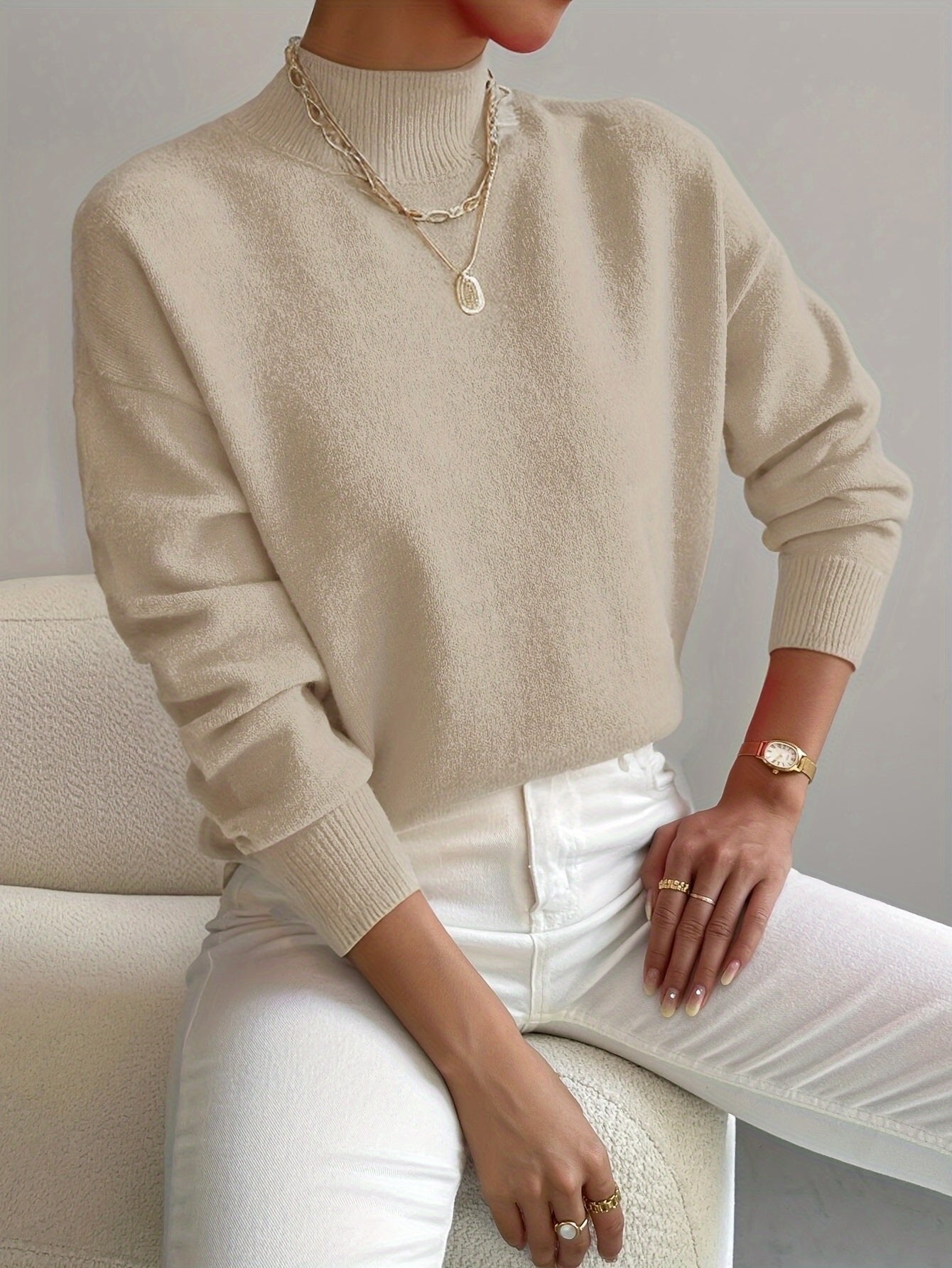 Layla Women's Sweater | Mock Turtleneck Relaxed Fit Long Sleeve 4