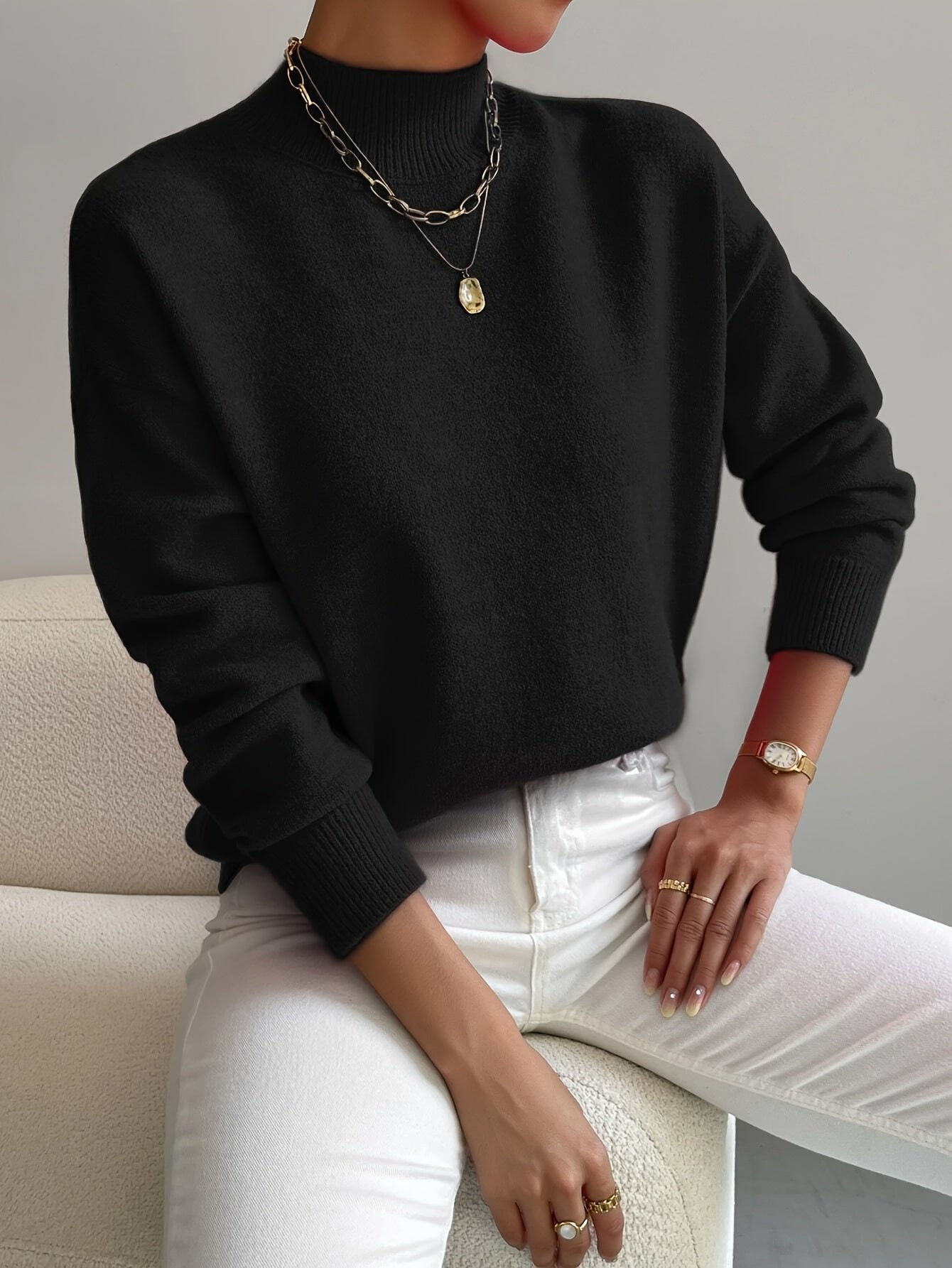Layla Women's Sweater | Mock Turtleneck Relaxed Fit Long Sleeve 5