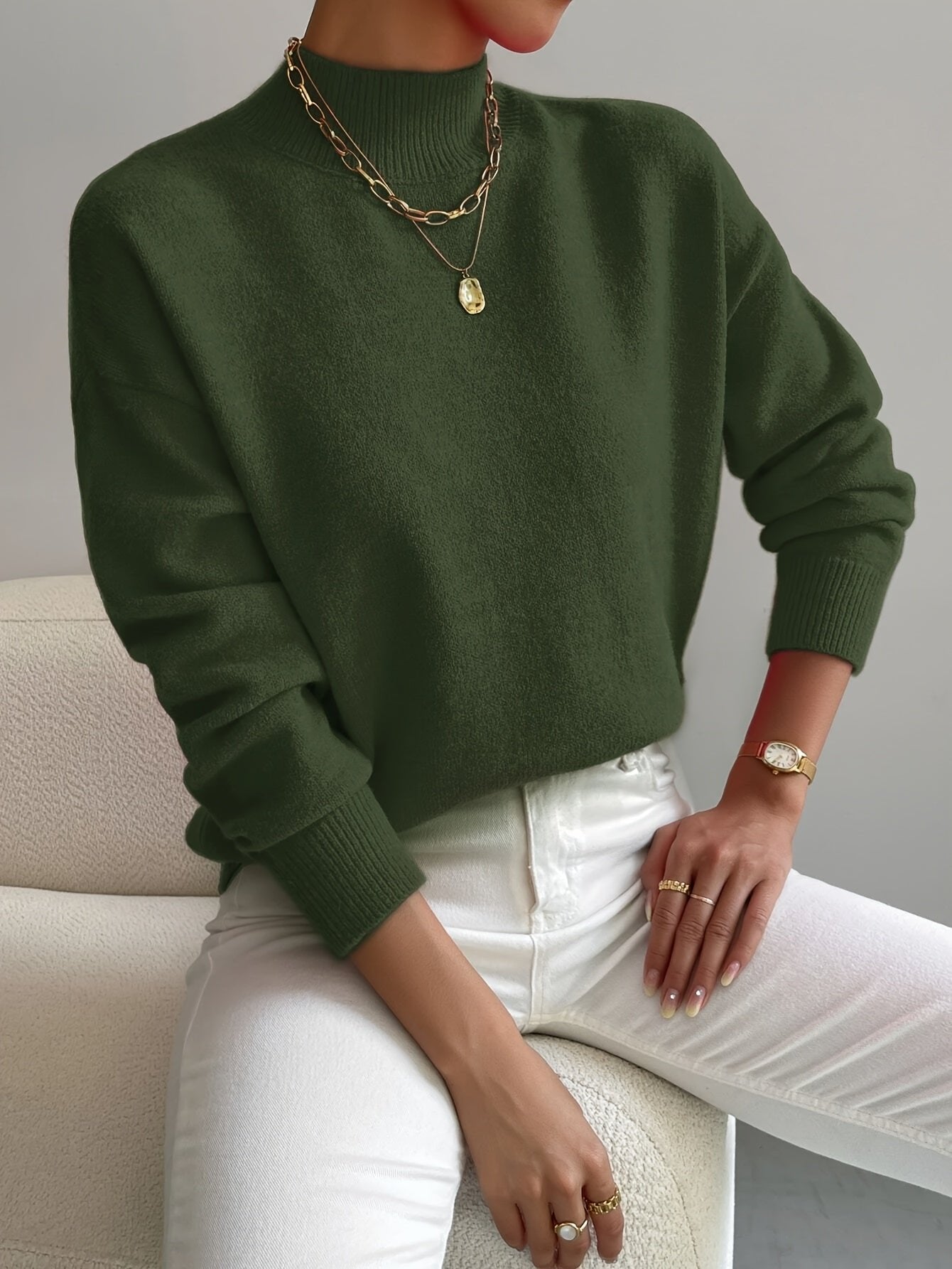 Layla Women's Sweater | Mock Turtleneck Relaxed Fit Long Sleeve 7