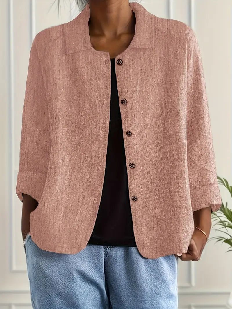 Lena Women's Blazer with Relaxed Fit, Classic Lapel Collar, and Button Placket 1