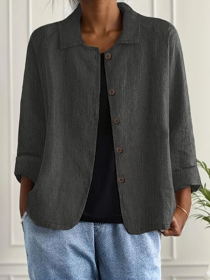 Lena Women's Blazer with Relaxed Fit, Classic Lapel Collar, and Button Placket 10