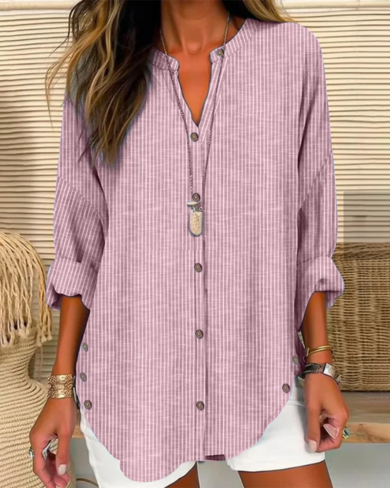 Lena Women’s Blouse with Vertical Striped Pattern and Button Placket 1
