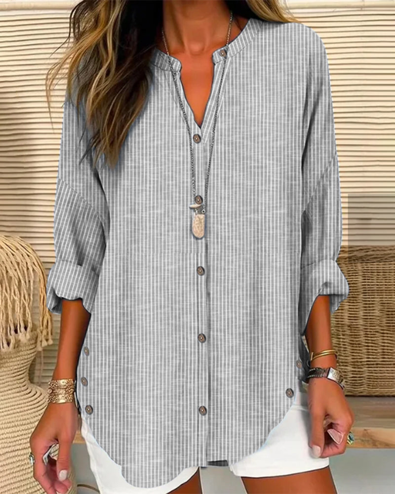 Lena Women’s Blouse with Vertical Striped Pattern and Button Placket 2