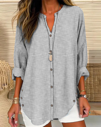 Lena Women’s Blouse with Vertical Striped Pattern and Button Placket 2