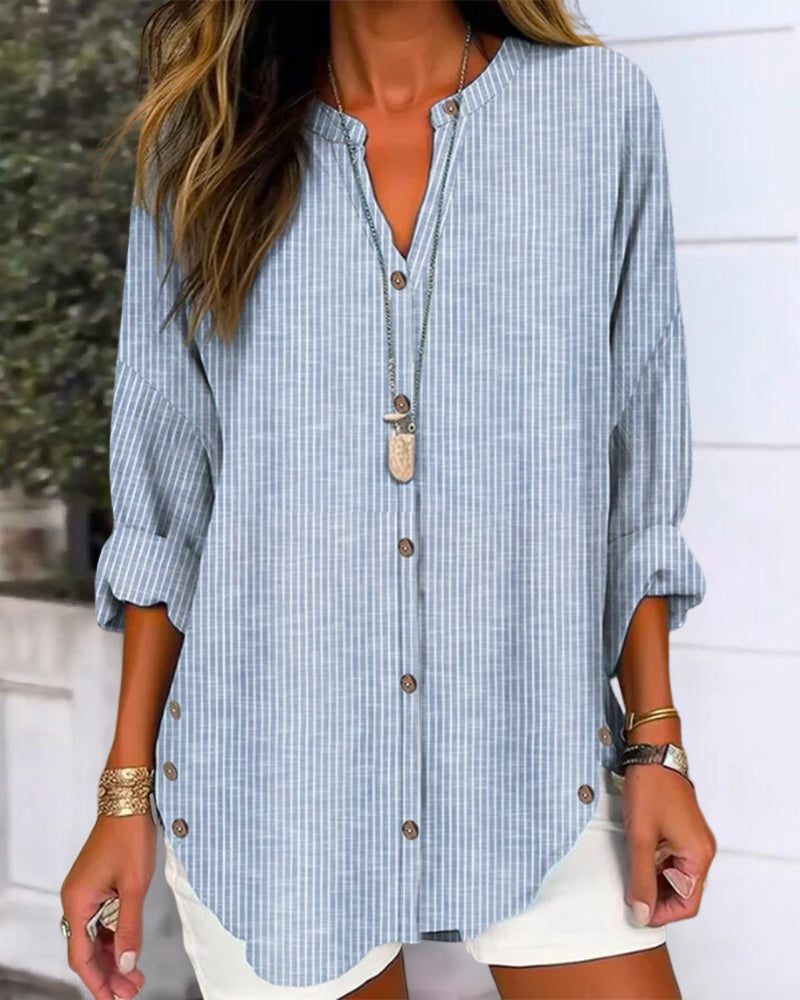 Lena Women’s Blouse with Vertical Striped Pattern and Button Placket 3