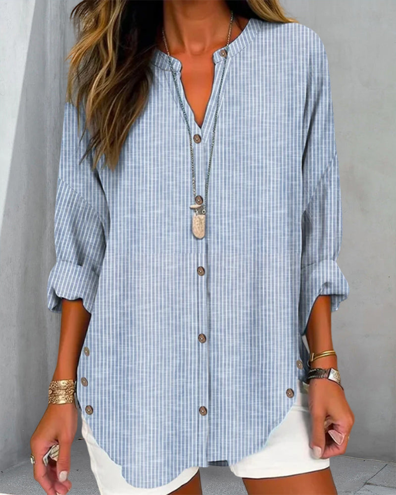 Lena Women’s Blouse with Vertical Striped Pattern and Button Placket 4