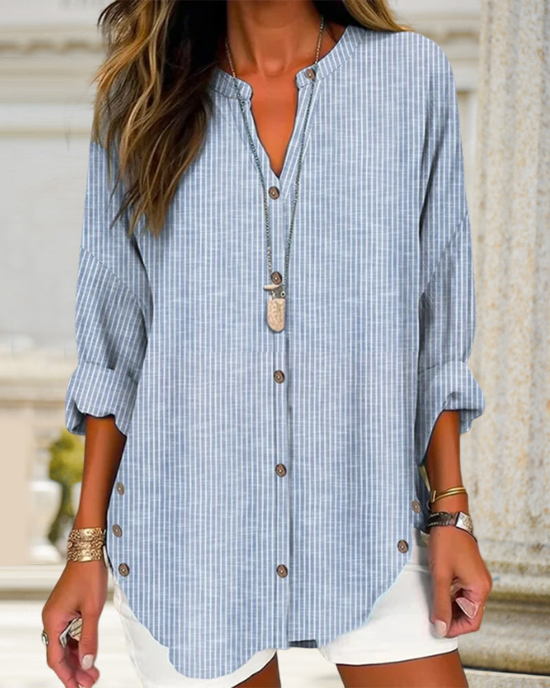 Lena Women’s Blouse with Vertical Striped Pattern and Button Placket 5