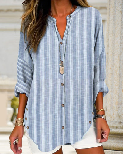 Lena Women’s Blouse with Vertical Striped Pattern and Button Placket 5
