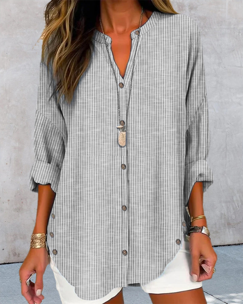 Lena Women’s Blouse with Vertical Striped Pattern and Button Placket 6
