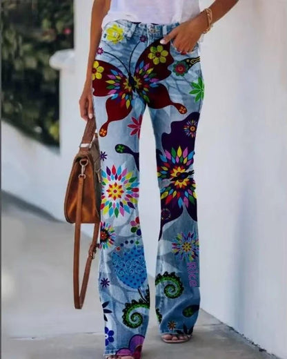 Lena Women’s Flared Jeans with High-Waist Fit and Floral Print 5