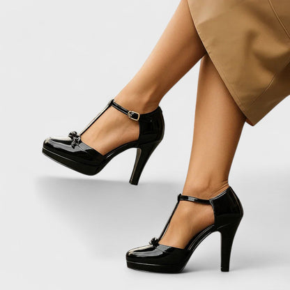 Lena Women’s Heels with T-Strap Design and Bow Detail in Black and White Options 6