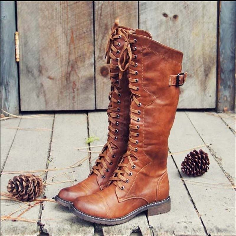 Lena Women’s High Lace-Up Riding Boots with Calf-High Design 0