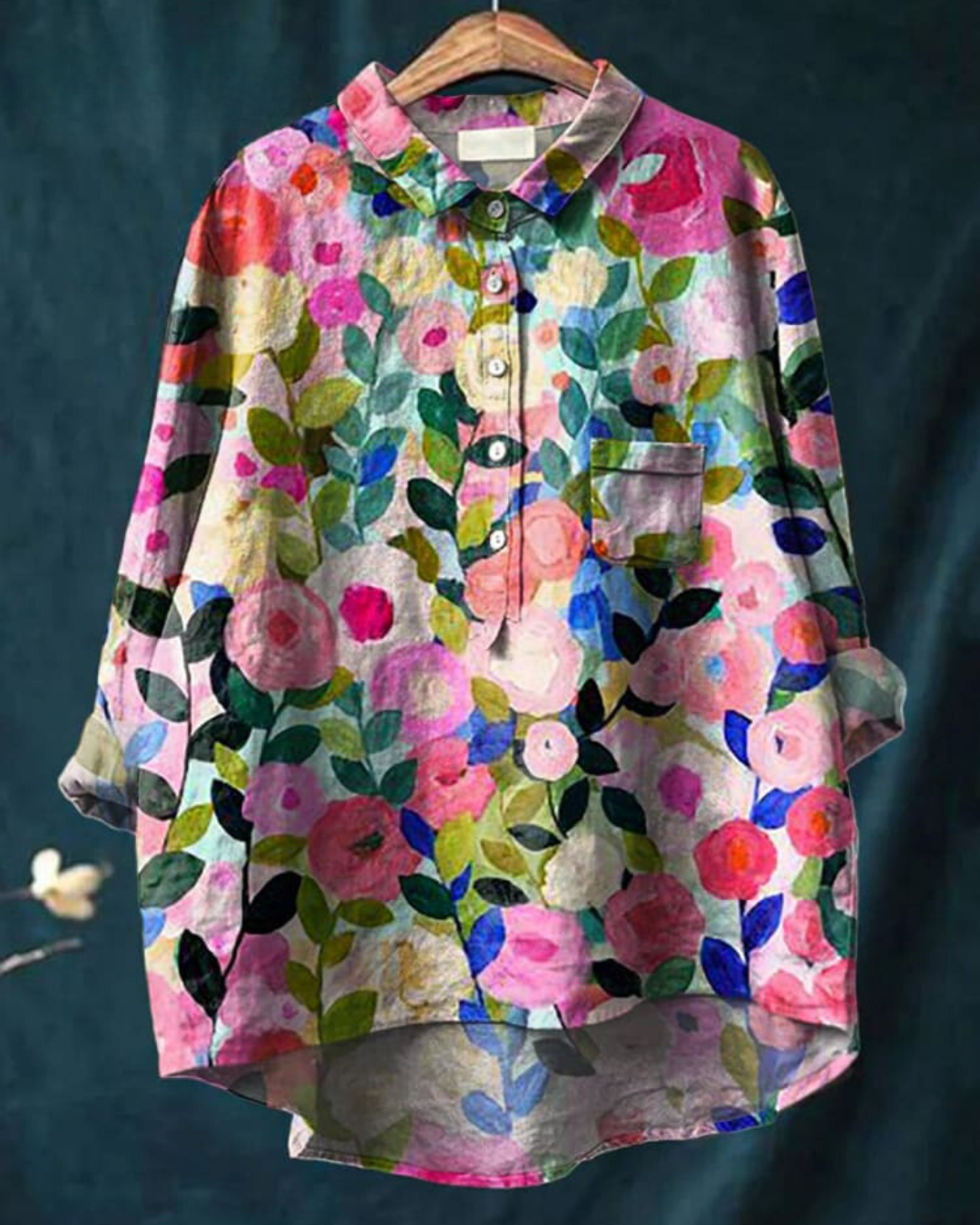 Leonie Women’s Floral Blouse with Button Placket and Pocket 0
