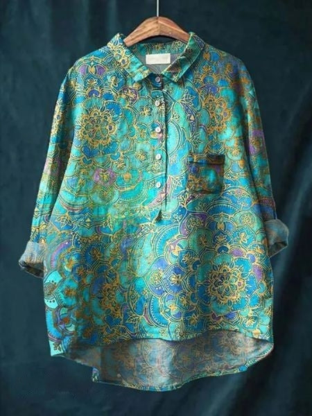 Leonie Women’s Floral Blouse with Button Placket and Pocket 4